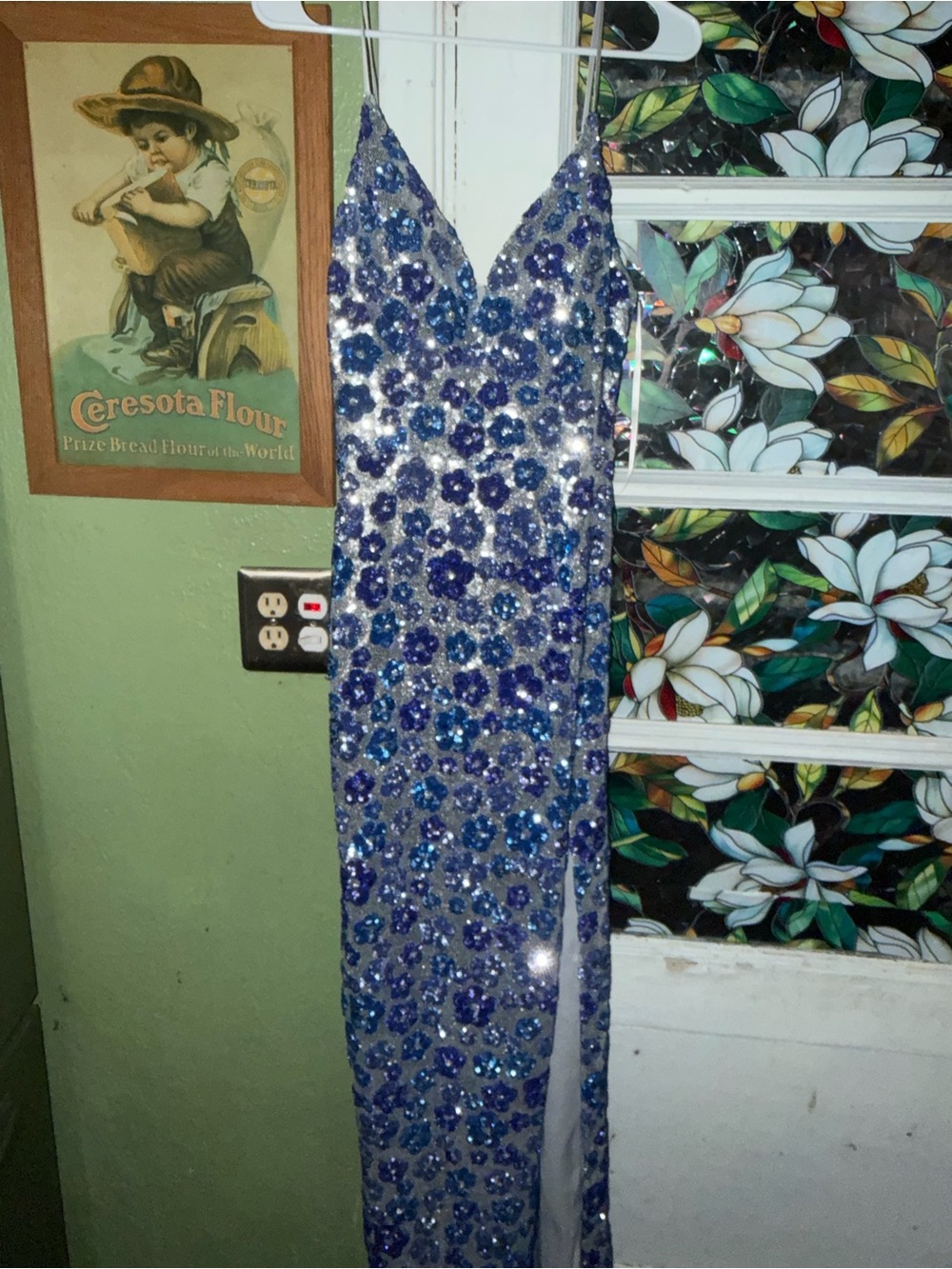 Gorgeous blue and silver spaghetti-strap evening gown